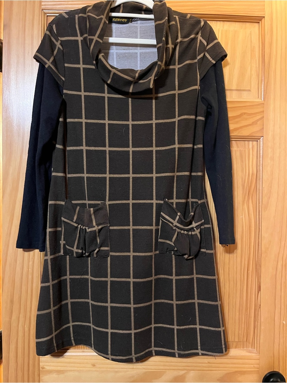 Reborn Black Dress with Brown Windowpane Check